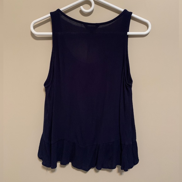 NOBO navy blue gauzy boho crochet flowy tank top, size L - Picture 5 of 7